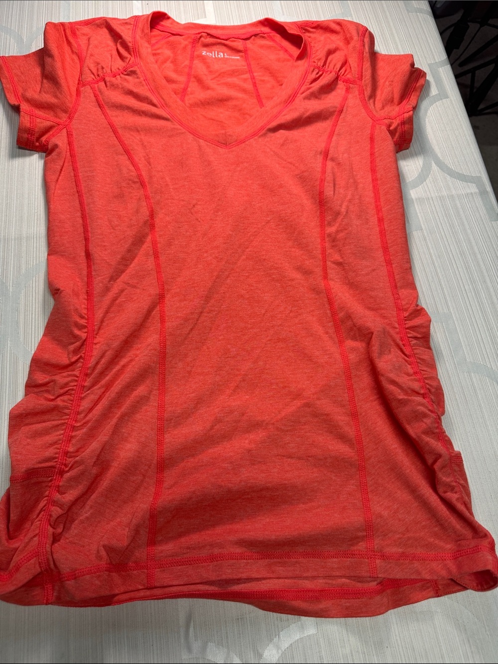 Zella Bright Orange  V-Neck Short Sleeve Performance Tee